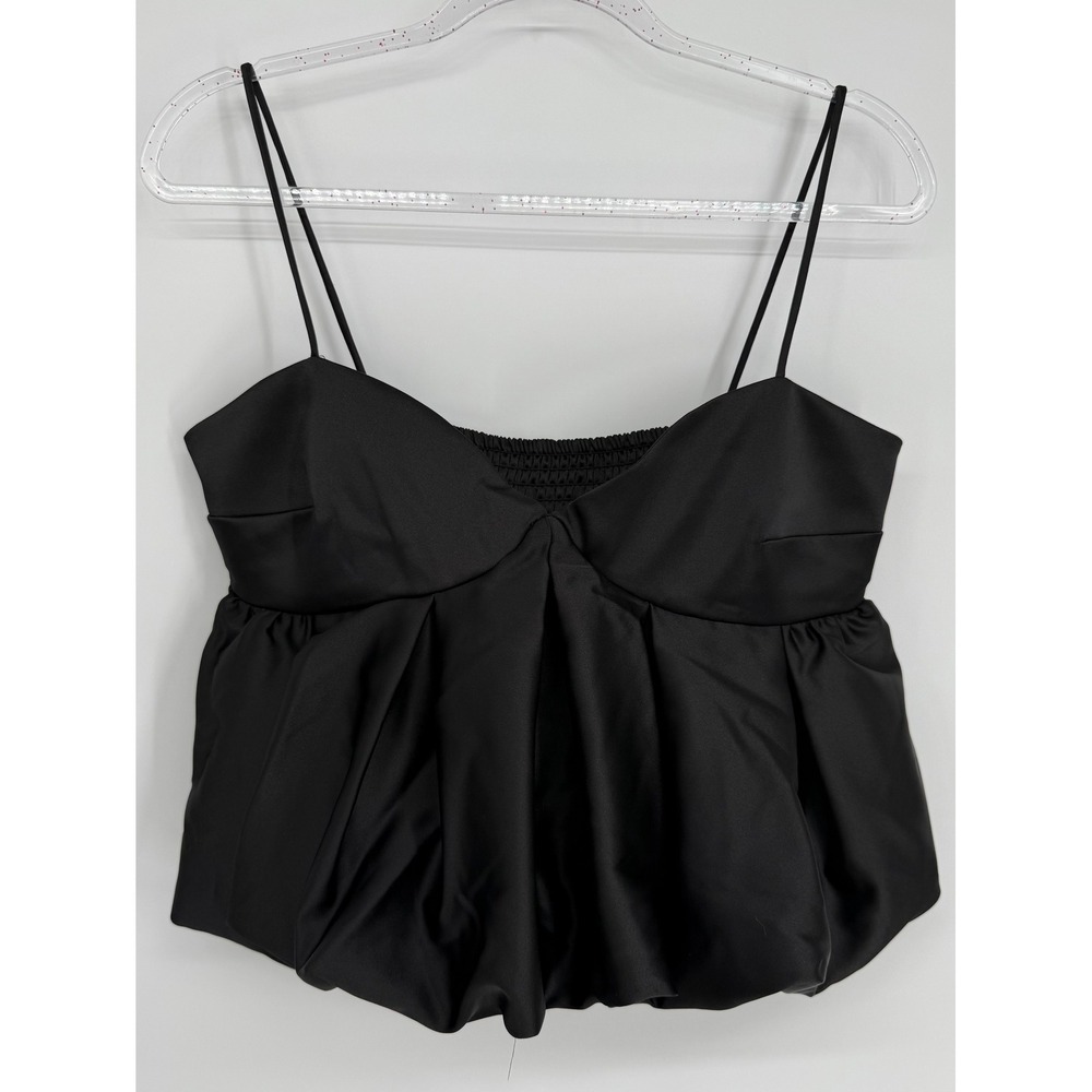 H&M Divided Black Bubble Hem Camisole Sweetheart Neck Smocked Back Top Sz M